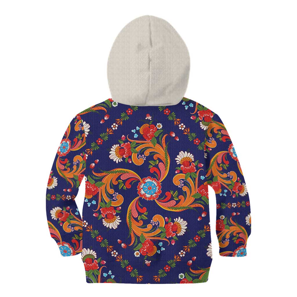 Norwegian Male Bunad Kid Hoodie with Rosemaling Folk Art Navy Color - Wonder Print Shop