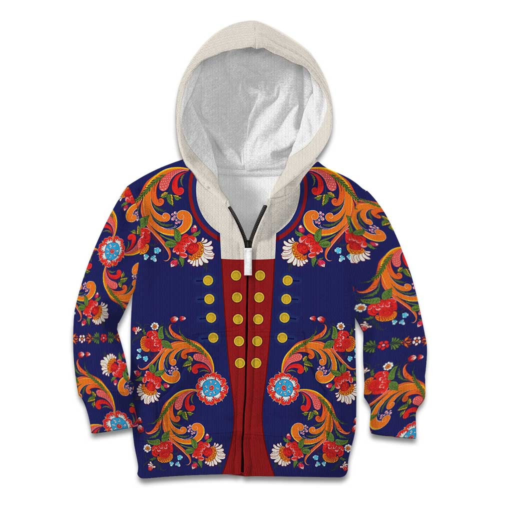 Norwegian Male Bunad Kid Hoodie with Rosemaling Folk Art Navy Color - Wonder Print Shop