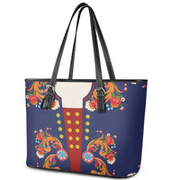 Norwegian Male Bunad Leather Tote Bag with Rosemaling Folk Art Navy Color - Wonder Print Shop
