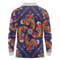 Norwegian Male Bunad Long Sleeve Polo Shirt with Rosemaling Folk Art Navy Color - Wonder Print Shop