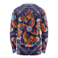 Norwegian Male Bunad Long Sleeve Shirt with Rosemaling Folk Art Navy Color - Wonder Print Shop