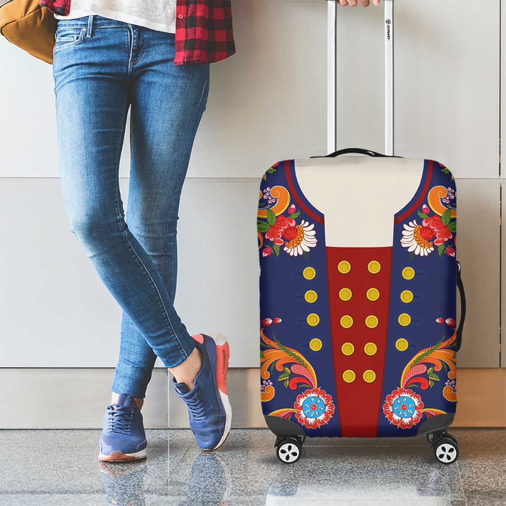 Norwegian Male Bunad Luggage Cover with Rosemaling Folk Art Navy Color - Wonder Print Shop