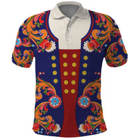 Norwegian Male Bunad Polo Shirt with Rosemaling Folk Art Navy Color - Wonder Print Shop