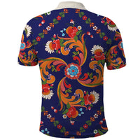 Norwegian Male Bunad Polo Shirt with Rosemaling Folk Art Navy Color - Wonder Print Shop