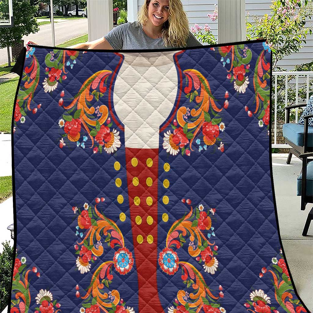 Norwegian Male Bunad Quilt with Rosemaling Folk Art Navy Color - Wonder Print Shop