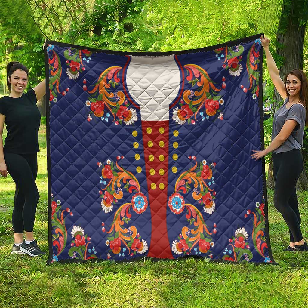 Norwegian Male Bunad Quilt with Rosemaling Folk Art Navy Color - Wonder Print Shop