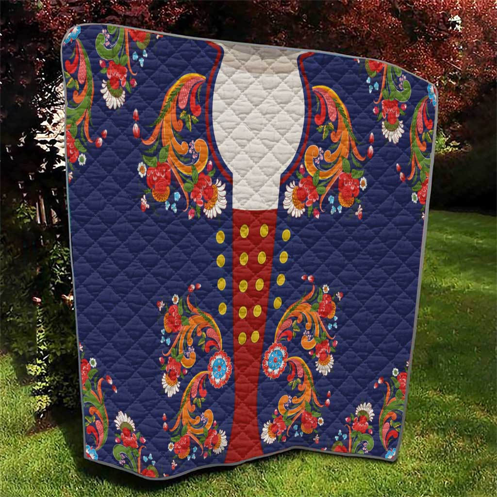 Norwegian Male Bunad Quilt with Rosemaling Folk Art Navy Color - Wonder Print Shop
