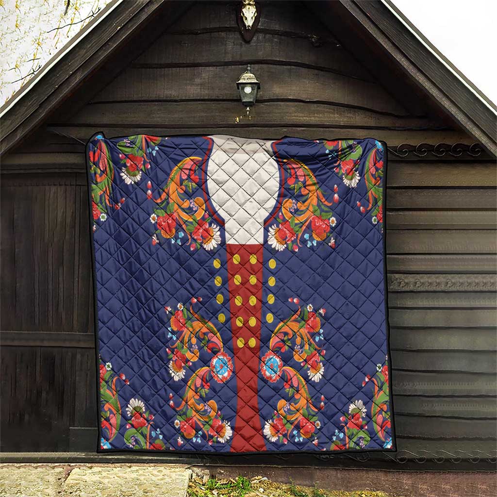 Norwegian Male Bunad Quilt with Rosemaling Folk Art Navy Color - Wonder Print Shop