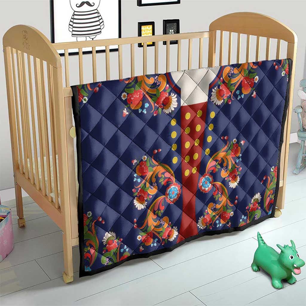 Norwegian Male Bunad Quilt with Rosemaling Folk Art Navy Color - Wonder Print Shop