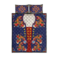 Norwegian Male Bunad Quilt Bed Set with Rosemaling Folk Art Navy Color - Wonder Print Shop