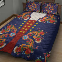 Norwegian Male Bunad Quilt Bed Set with Rosemaling Folk Art Navy Color - Wonder Print Shop