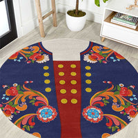 Norwegian Male Bunad Round Carpet with Rosemaling Folk Art Navy Color - Wonder Print Shop