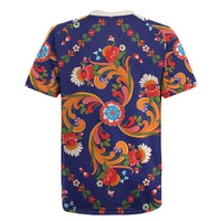 Norwegian Male Bunad Rugby Jersey with Rosemaling Folk Art Navy Color - Wonder Print Shop