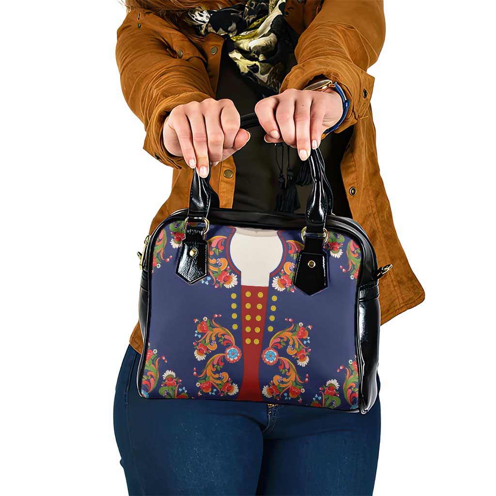 Norwegian Male Bunad Shoulder Handbag with Rosemaling Folk Art Navy Color - Wonder Print Shop