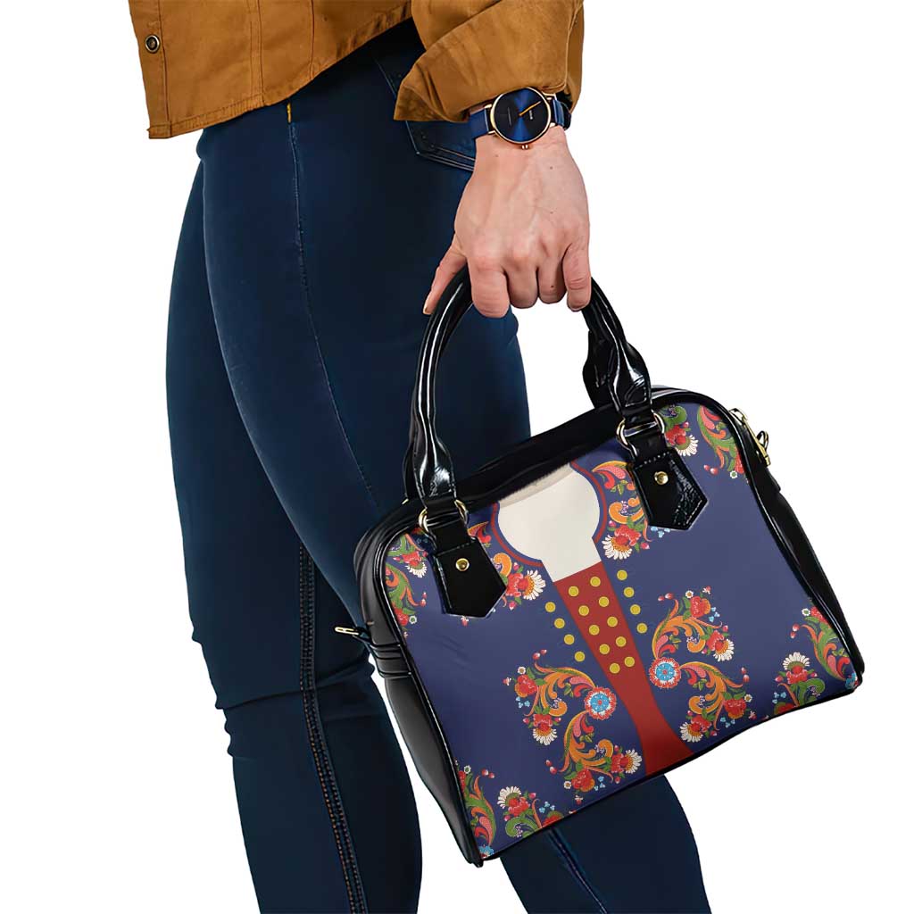 Norwegian Male Bunad Shoulder Handbag with Rosemaling Folk Art Navy Color - Wonder Print Shop