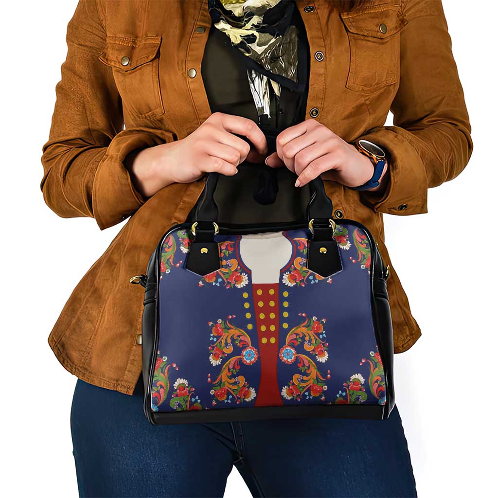 Norwegian Male Bunad Shoulder Handbag with Rosemaling Folk Art Navy Color - Wonder Print Shop
