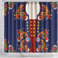 Norwegian Male Bunad Shower Curtain with Rosemaling Folk Art Navy Color - Wonder Print Shop