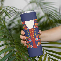 Norwegian Male Bunad Skinny Tumbler with Rosemaling Folk Art Navy Color - Wonder Print Shop