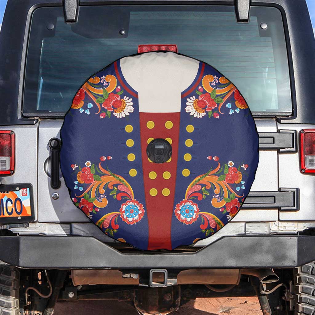 Norwegian Male Bunad Spare Tire Cover with Rosemaling Folk Art Navy Color - Wonder Print Shop