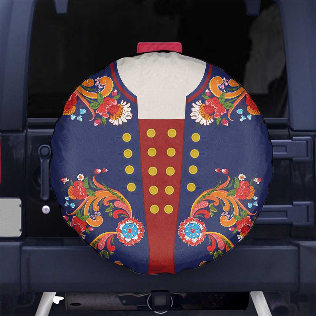 Norwegian Male Bunad Spare Tire Cover with Rosemaling Folk Art Navy Color - Wonder Print Shop