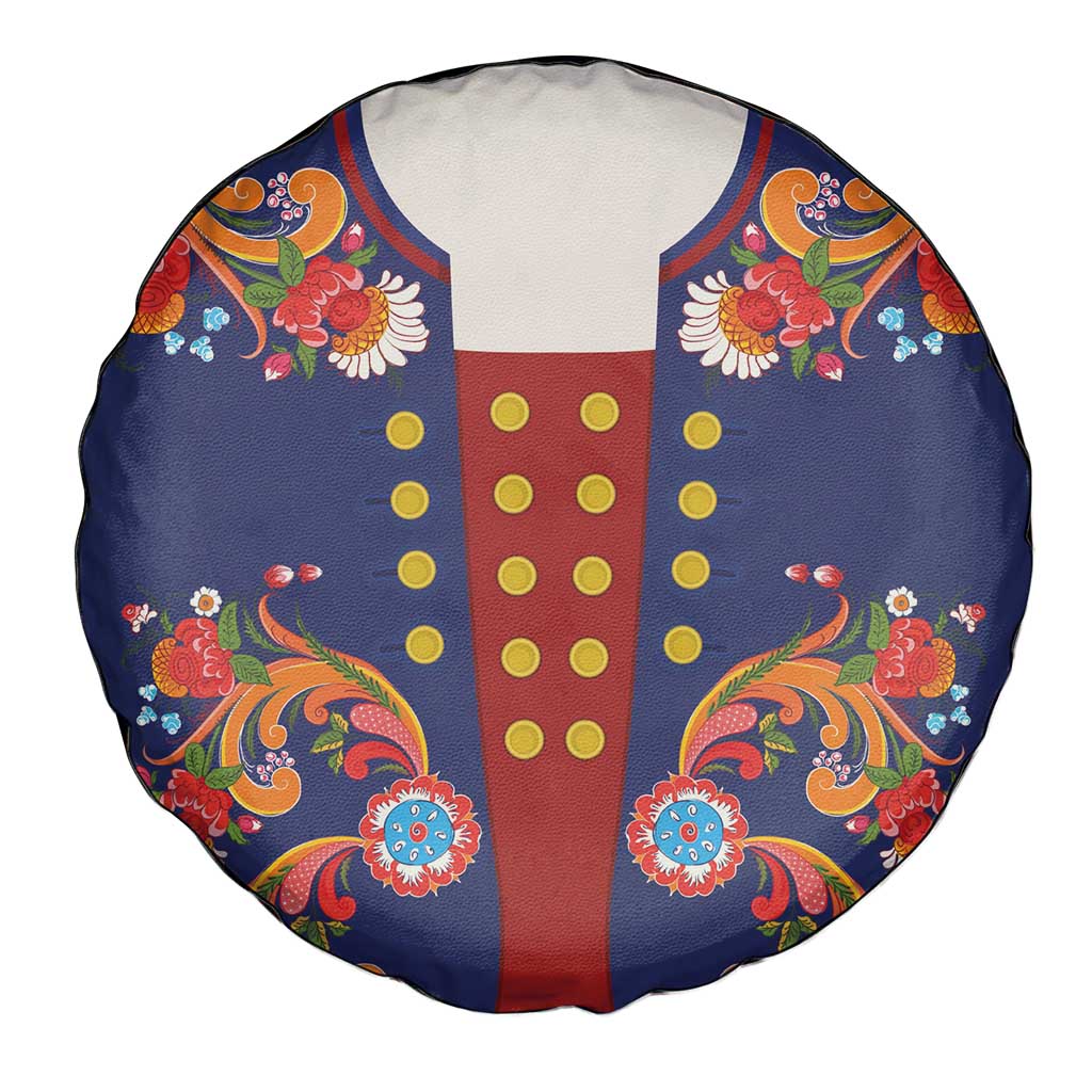 Norwegian Male Bunad Spare Tire Cover with Rosemaling Folk Art Navy Color - Wonder Print Shop