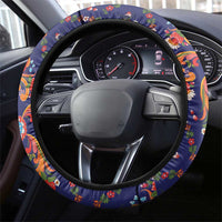 Norwegian Male Bunad Steering Wheel Cover with Rosemaling Folk Art Navy Color - Wonder Print Shop