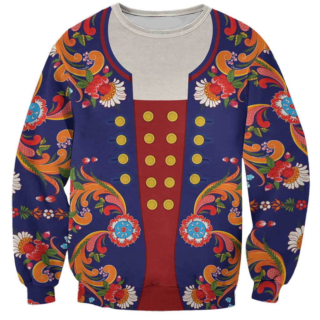Norwegian Male Bunad Sweatshirt with Rosemaling Folk Art Navy Color - Wonder Print Shop