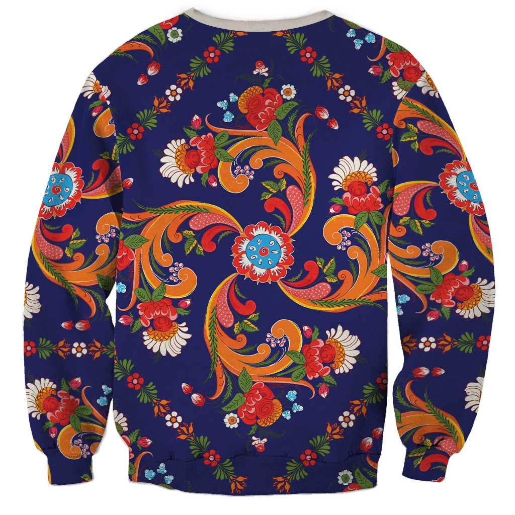 Norwegian Male Bunad Sweatshirt with Rosemaling Folk Art Navy Color - Wonder Print Shop