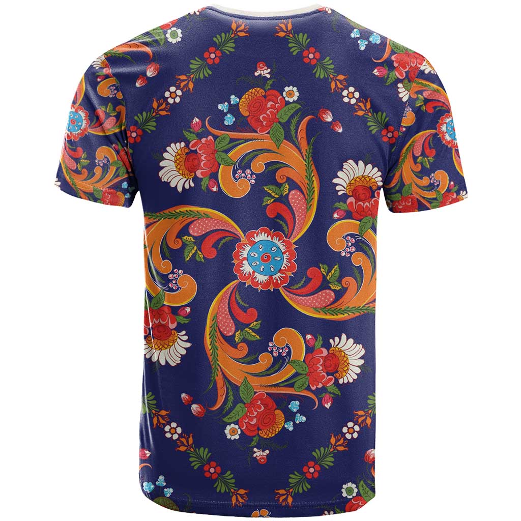 Norwegian Male Bunad T Shirt with Rosemaling Folk Art Navy Color - Wonder Print Shop