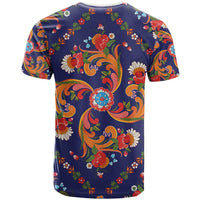 Norwegian Male Bunad T Shirt with Rosemaling Folk Art Navy Color - Wonder Print Shop
