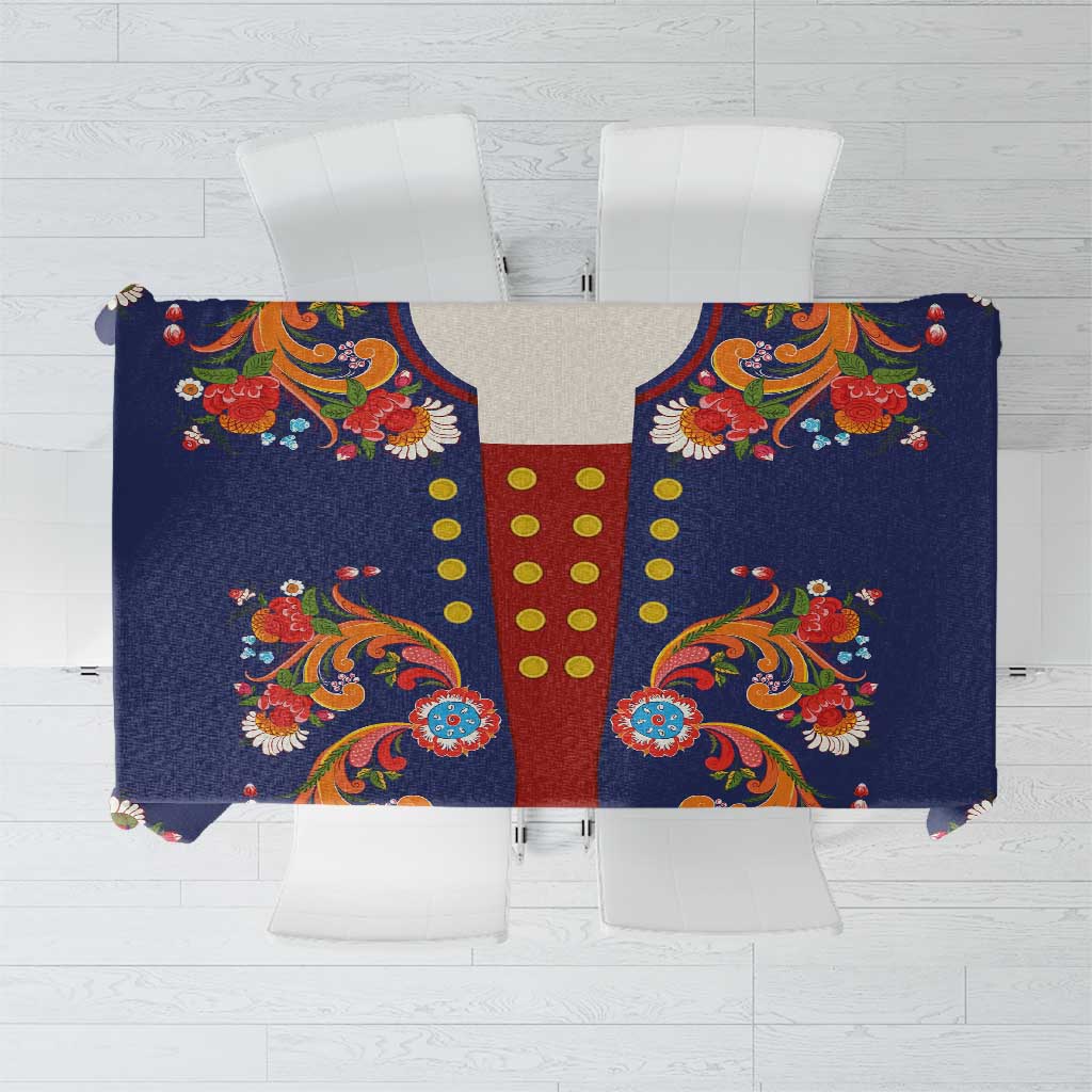 Norwegian Male Bunad Tablecloth with Rosemaling Folk Art Navy Color - Wonder Print Shop