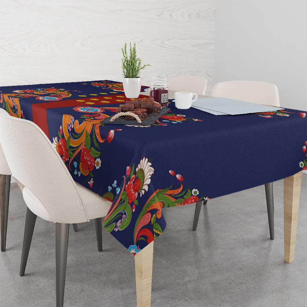 Norwegian Male Bunad Tablecloth with Rosemaling Folk Art Navy Color - Wonder Print Shop