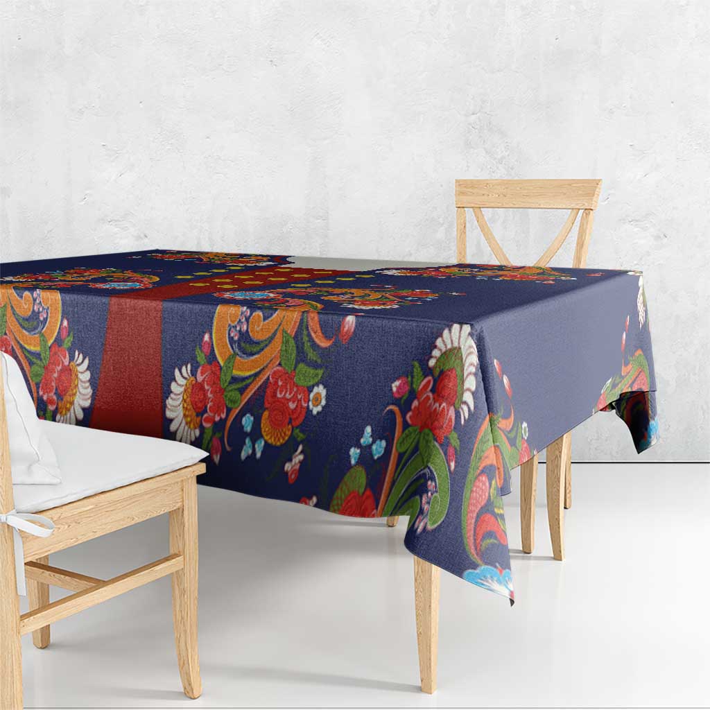 Norwegian Male Bunad Tablecloth with Rosemaling Folk Art Navy Color - Wonder Print Shop