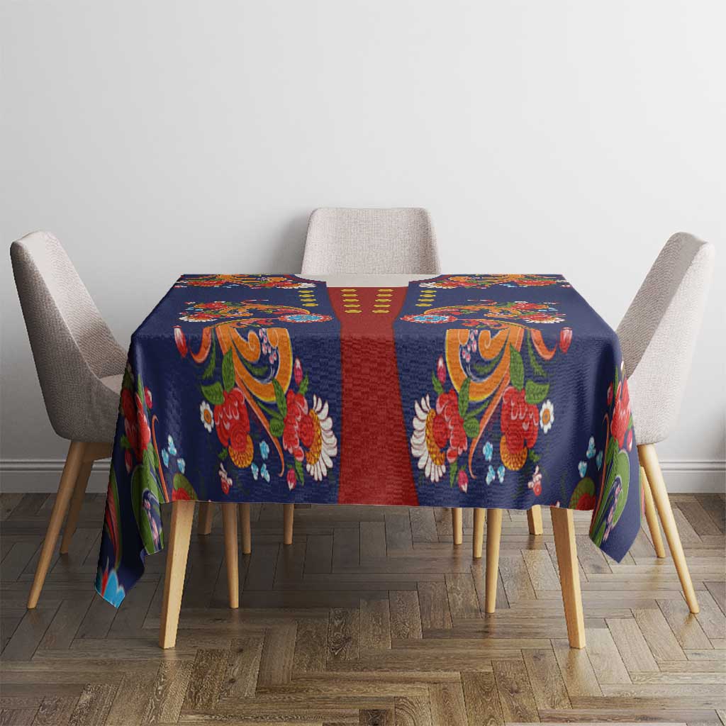 Norwegian Male Bunad Tablecloth with Rosemaling Folk Art Navy Color - Wonder Print Shop