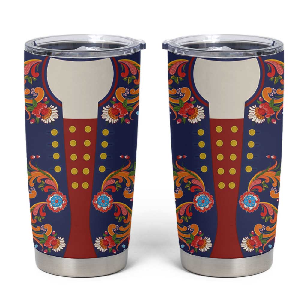 Norwegian Male Bunad Tumbler Cup with Rosemaling Folk Art Navy Color - Wonder Print Shop