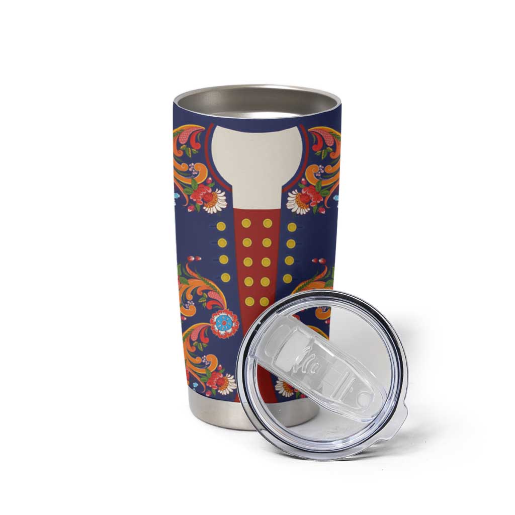 Norwegian Male Bunad Tumbler Cup with Rosemaling Folk Art Navy Color - Wonder Print Shop