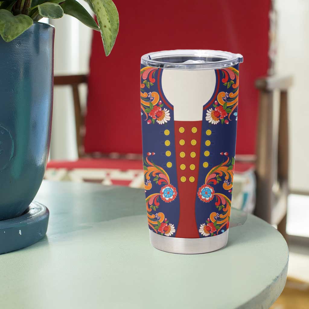 Norwegian Male Bunad Tumbler Cup with Rosemaling Folk Art Navy Color - Wonder Print Shop