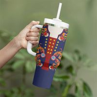 Norwegian Male Bunad Tumbler With Handle with Rosemaling Folk Art Navy Color - Wonder Print Shop