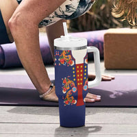 Norwegian Male Bunad Tumbler With Handle with Rosemaling Folk Art Navy Color - Wonder Print Shop