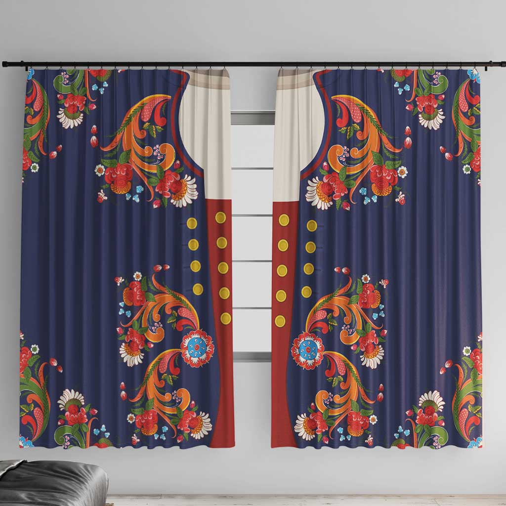 Norwegian Male Bunad Window Curtain with Rosemaling Folk Art Navy Color - Wonder Print Shop