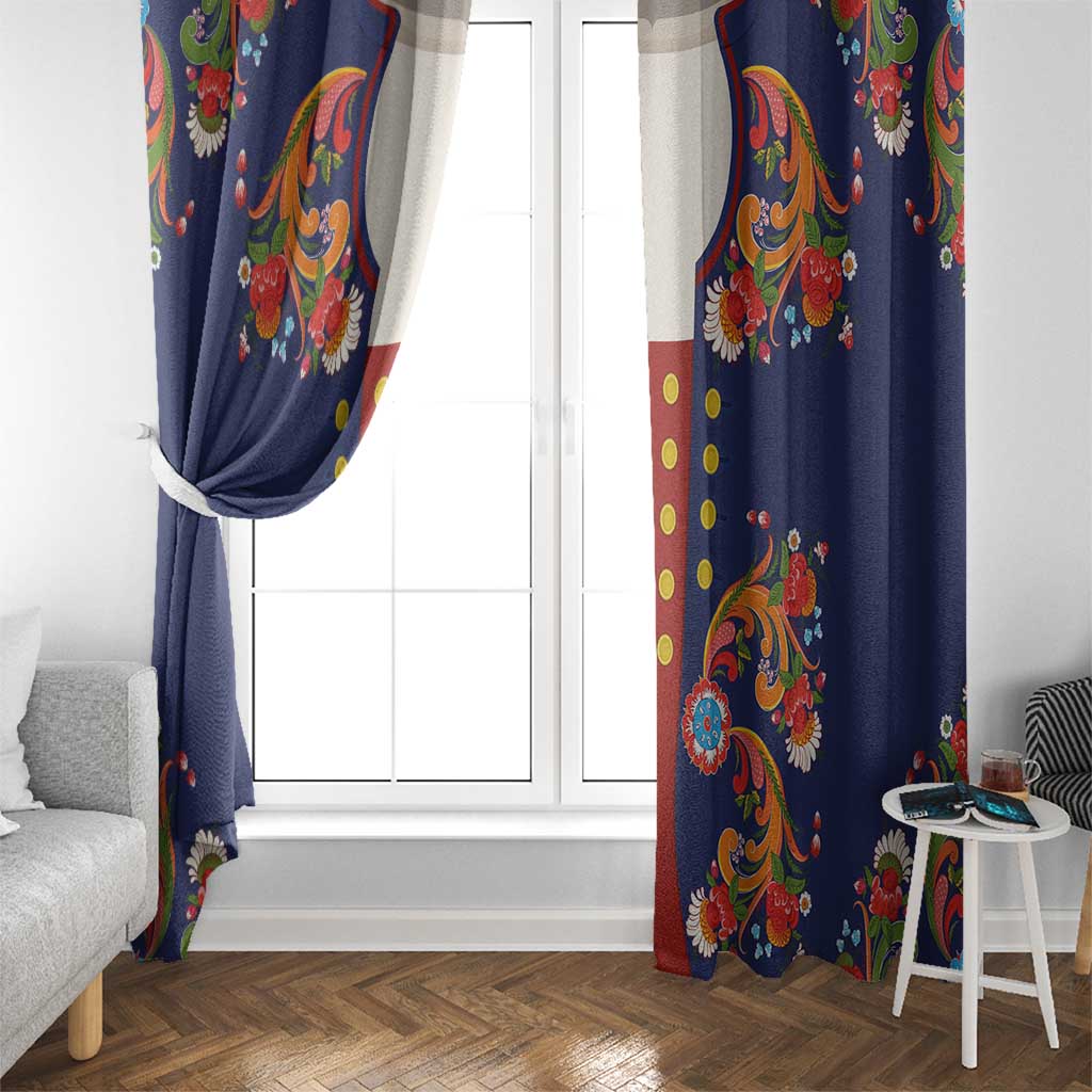 Norwegian Male Bunad Window Curtain with Rosemaling Folk Art Navy Color - Wonder Print Shop
