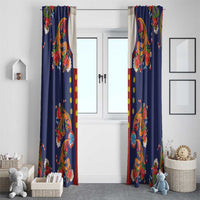 Norwegian Male Bunad Window Curtain with Rosemaling Folk Art Navy Color - Wonder Print Shop