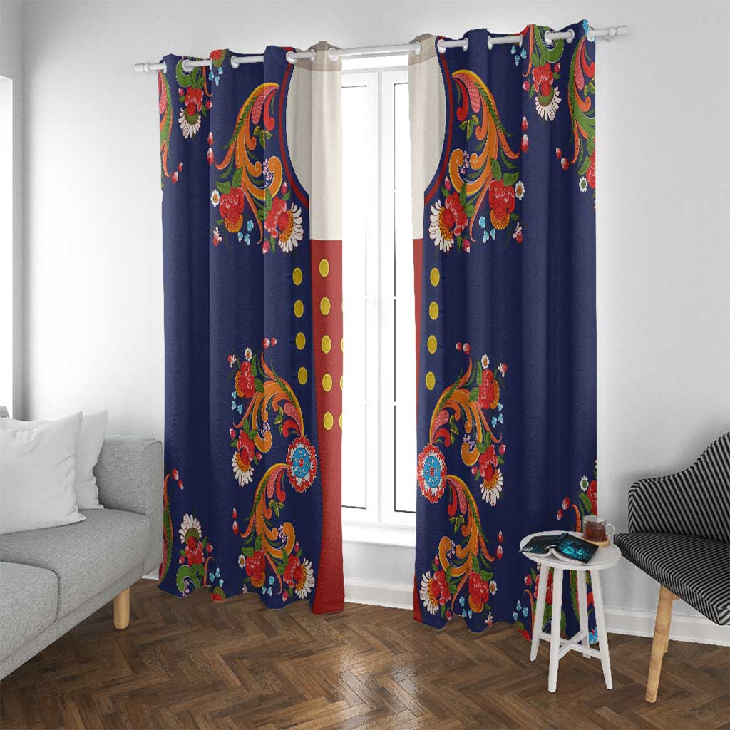 Norwegian Male Bunad Window Curtain with Rosemaling Folk Art Navy Color - Wonder Print Shop