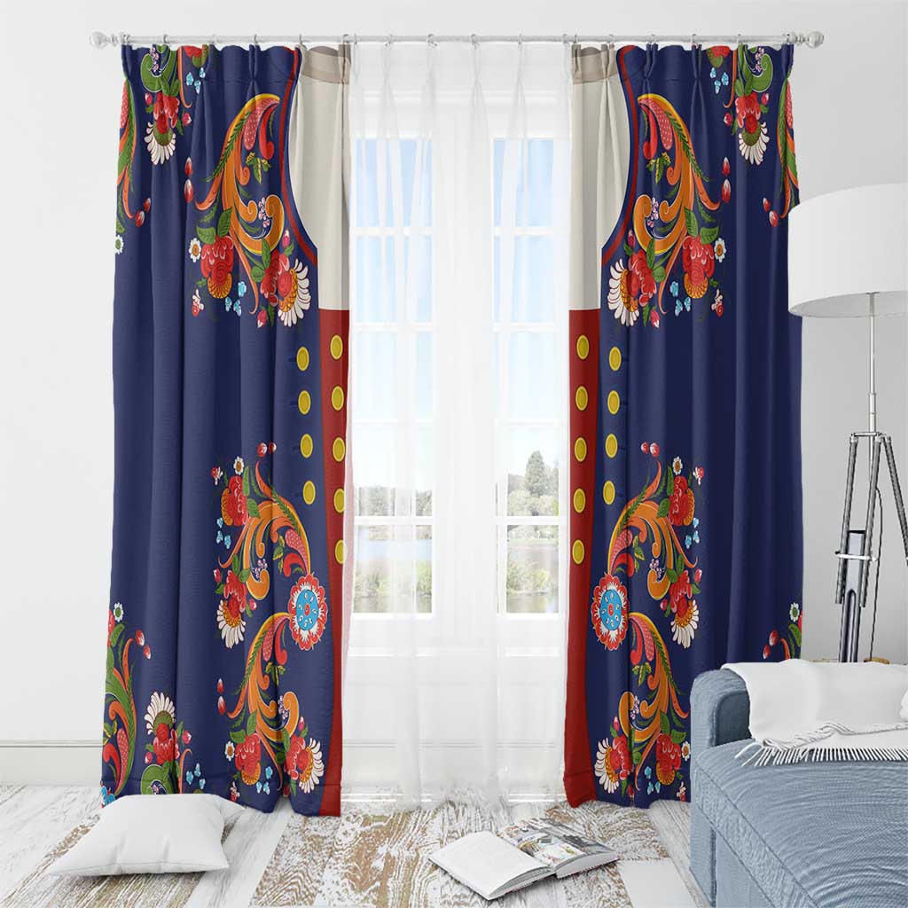 Norwegian Male Bunad Window Curtain with Rosemaling Folk Art Navy Color - Wonder Print Shop