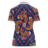Norwegian Male Bunad Women Polo Shirt with Rosemaling Folk Art Navy Color - Wonder Print Shop