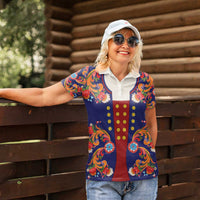 Norwegian Male Bunad Women Polo Shirt with Rosemaling Folk Art Navy Color - Wonder Print Shop