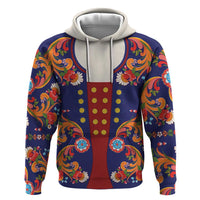 Norwegian Male Bunad Zip Hoodie with Rosemaling Folk Art Navy Color - Wonder Print Shop