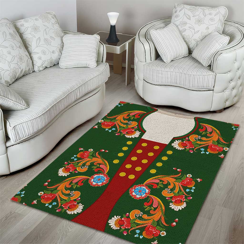 Norwegian Male Bunad Area Rug with Rosemaling Folk Art Green Color - Wonder Print Shop