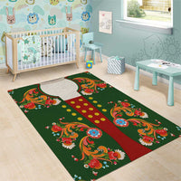 Norwegian Male Bunad Area Rug with Rosemaling Folk Art Green Color - Wonder Print Shop