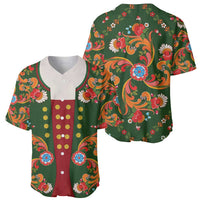 Norwegian Male Bunad Baseball Jersey with Rosemaling Folk Art Green Color - Wonder Print Shop